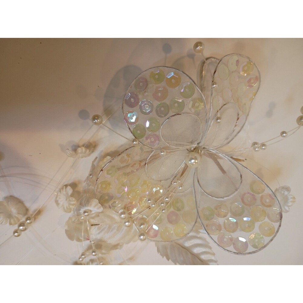 Vtg 80s Hair Clip Beaded Faux Pearl Dangle Ivory Gold Bow Barrette Weddings